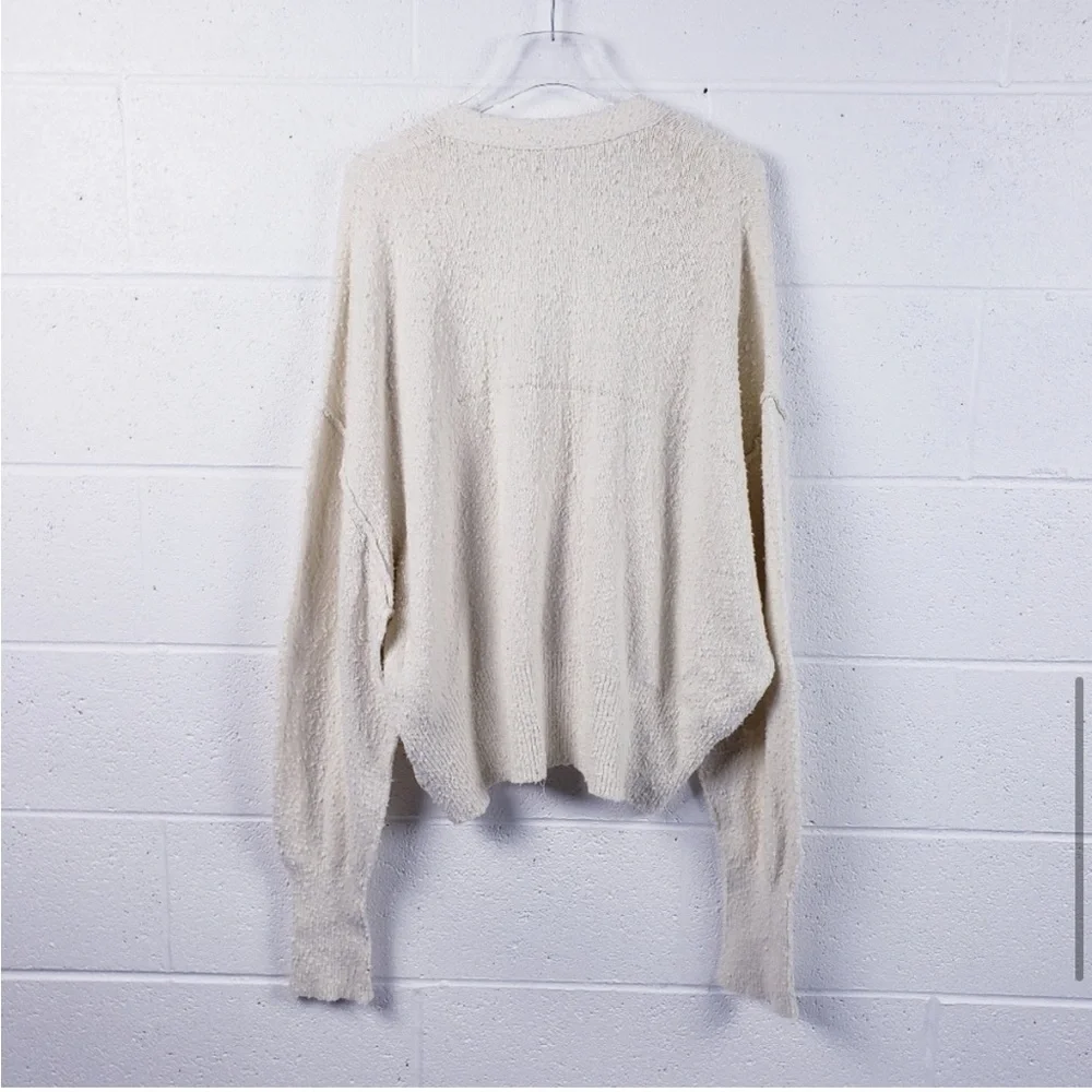 Free People Cream Button-Up V-Neck Sweater Cardigan